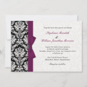 Damask met Plum Bow Wedding Invitation Kaart (Voorkant)