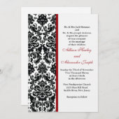 Damask met rood accent Wedding Invitation Kaart (Voorkant / Achterkant)