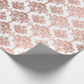 Damask Metallic Royal Floral Pink Rose White Blush Cadeaupapier (Hoek)
