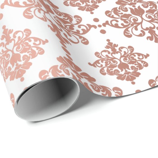 Damask Metallic Royal Floral Pink Rose White Blush Cadeaupapier (Rol Hoek)