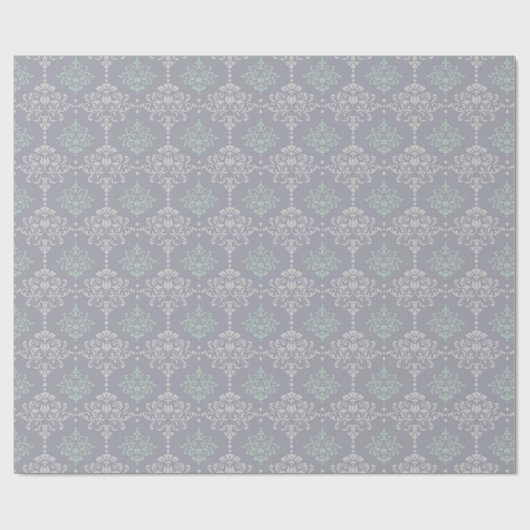 Damask Mint Green Pastel Grey Gray Delicate Cadeaupapier (Vlak)