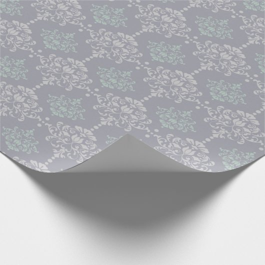 Damask Mint Green Pastel Grey Gray Delicate Cadeaupapier (Hoek)