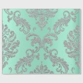 Damask Mint Green Royal Metallic Silver Glitter Cadeaupapier (Vlak)