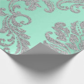 Damask Mint Green Royal Metallic Silver Glitter Cadeaupapier (Hoek)