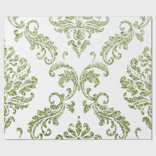 Damask Mint Green Royal Metallic White Glitter Cadeaupapier (Vlak)