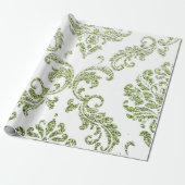 Damask Mint Green Royal Metallic White Glitter Cadeaupapier (Uitgerold)