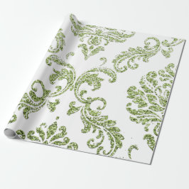 Damask Mint Green Royal Metallic White Glitter Cadeaupapier