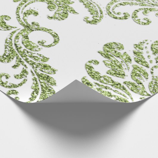 Damask Mint Green Royal Metallic White Glitter Cadeaupapier (Hoek)