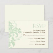 Damask mint groen, ivoor bruiloft RSVP antwoordkaa (Voorkant / Achterkant)