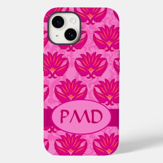 Damask Modern Art Nouveau Pink Monogram Initialen Case-Mate iPhone Case (Achterkant)