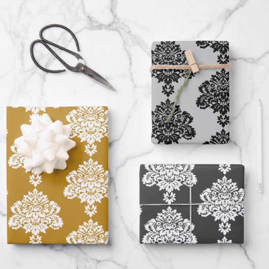 Damask modern kleurenpatroon inpakpapier vel (Voorkant)