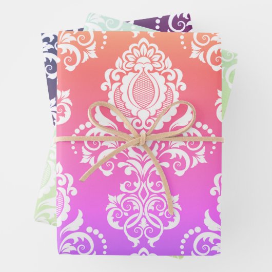 Damask modern kleurenpatroon inpakpapier vel (In situ)