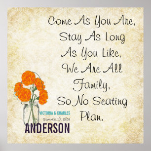 Damask Modern Mason Jar Seating Chart Poster