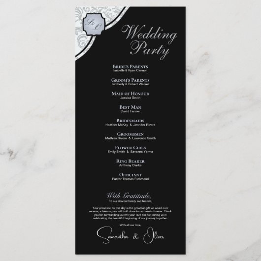 Damask Modern Zwart-wit Programma Programmakaart (Achterkant)