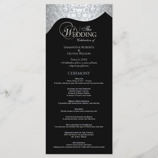 Damask Modern Zwart-wit Programma Programmakaart (Voorkant)