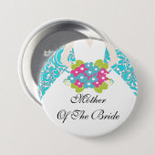 Damask Moeder van de Bride Button / Pin Turquoise (Voorkant /achterkant)