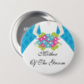 Damask Moeder van de Groom Button / Pin Blue (Voorkant /achterkant)