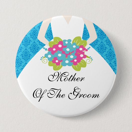 Damask Moeder van de Groom Button / Pin Blue (Voorkant)