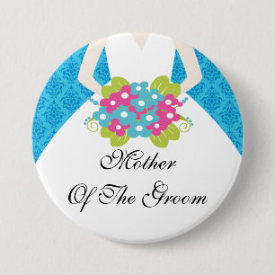 Damask Moeder van de Groom Button / Pin Blue