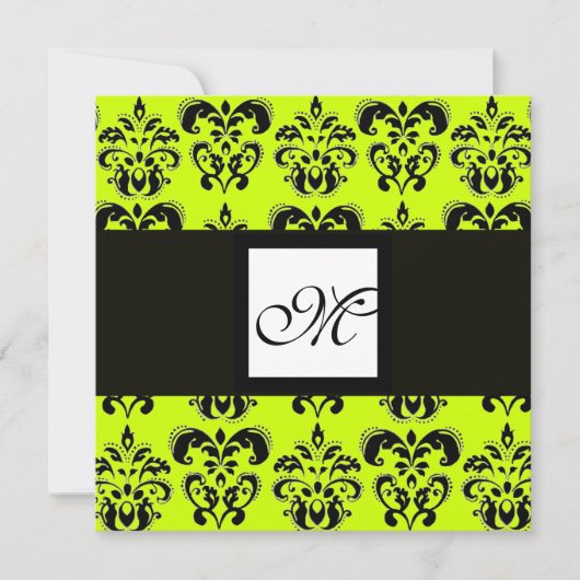 DAMASK MONOGRAAM, geelgroen Kaart (Voorkant)