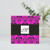 DAMASK MONOGRAAM, paars, roze fuchsia Kaart (Staand voorkant)