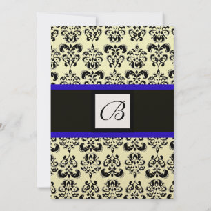 DAMASK MONOGRAAM, zwart en wit, blauw goud metaal Kaart