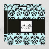 DAMASK MONOGRAAM, zwart en wit, blauw Kaart (Voorkant / Achterkant)