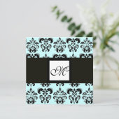 DAMASK MONOGRAAM, zwart en wit, blauw Kaart (Staand voorkant)