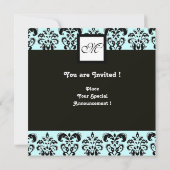 DAMASK MONOGRAAM, zwart en wit, blauw Kaart (Achterkant)