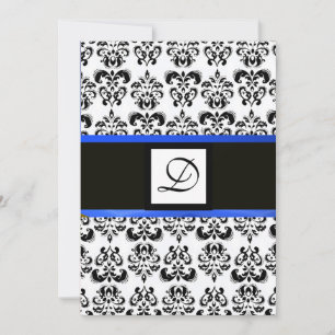 DAMASK MONOGRAAM, zwart en wit, blauw Kaart