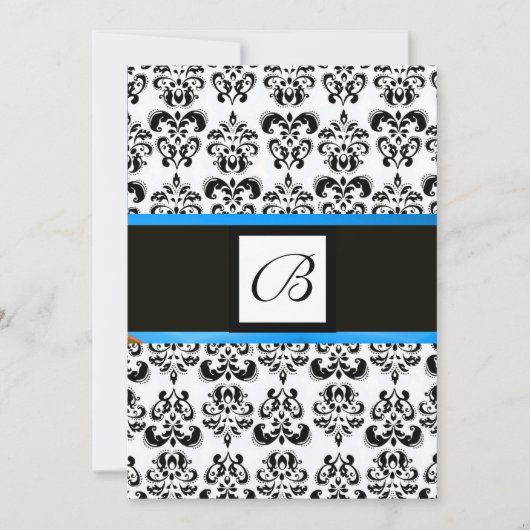 DAMASK MONOGRAAM, zwart en wit, blauw Kaart (Voorkant)