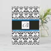 DAMASK MONOGRAAM, zwart en wit, blauw Kaart (Staand voorkant)