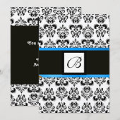 DAMASK MONOGRAAM, zwart en wit, blauw Kaart (Voorkant / Achterkant)