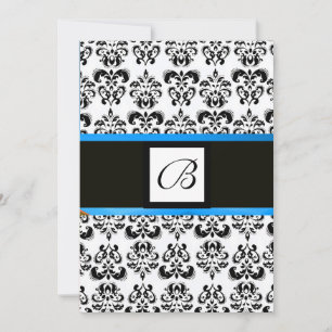 DAMASK MONOGRAAM, zwart en wit, blauw Kaart