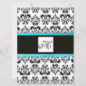 DAMASK MONOGRAAM,zwart en wit,blauw turquoise Kaart (Voorkant)