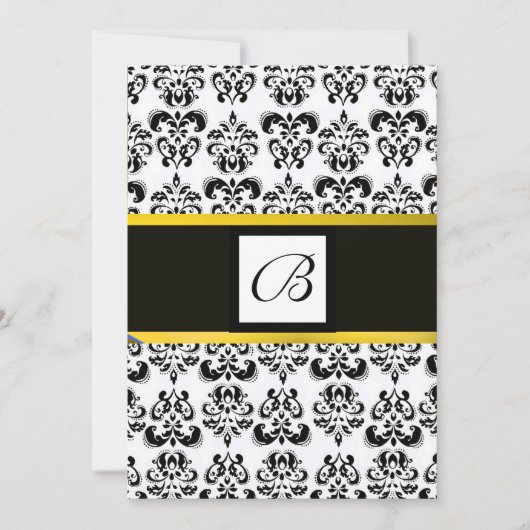DAMASK MONOGRAAM, zwart en wit, geel Kaart (Voorkant)