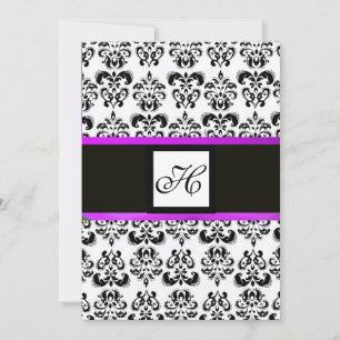 DAMASK MONOGRAAM, zwart en wit, paars Kaart