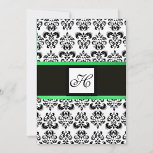 DAMASK MONOGRAAM, zwart en wit, smaragdgroen Kaart