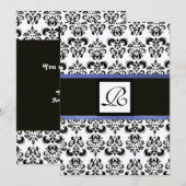 DAMASK MONOGRAAM, zwart wit, blauw Kaart (Voorkant / Achterkant)