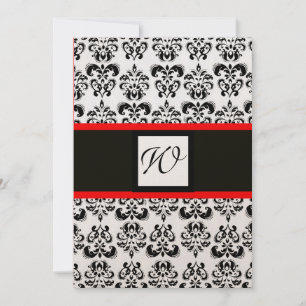 DAMASK MONOGRAAM, zwart, wit, goud metaal, rood Kaart