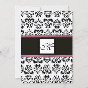 DAMASK MONOGRAAM, zwart wit, roze paars violet Kaart