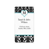 damask monogram aqua, return address label (Voorkant)