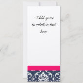 Damask Monogram Blue Pink Cream Wedding Invitation Kaart (Achterkant)