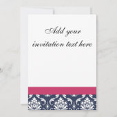 Damask Monogram Blue Pink White Wedding Invitation Kaart (Achterkant)