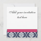 Damask Monogram Blue Pink White Wedding Invitation Kaart (Achterkant)
