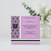  Damask Monogram Bridal Shower Invitation Kaart (Staand voorkant)