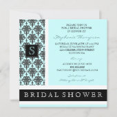Damask Monogram Bridal Shower Invitation Kaart (Voorkant)