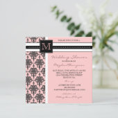 Damask Monogram Bridal Shower Invitation Kaart (Staand voorkant)