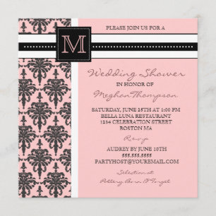 Damask Monogram Bridal Shower Invitation Kaart