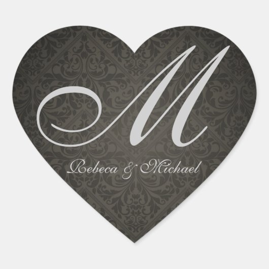 Damask Monogram Bride en Groom Wedding Sticker (Voorkant)